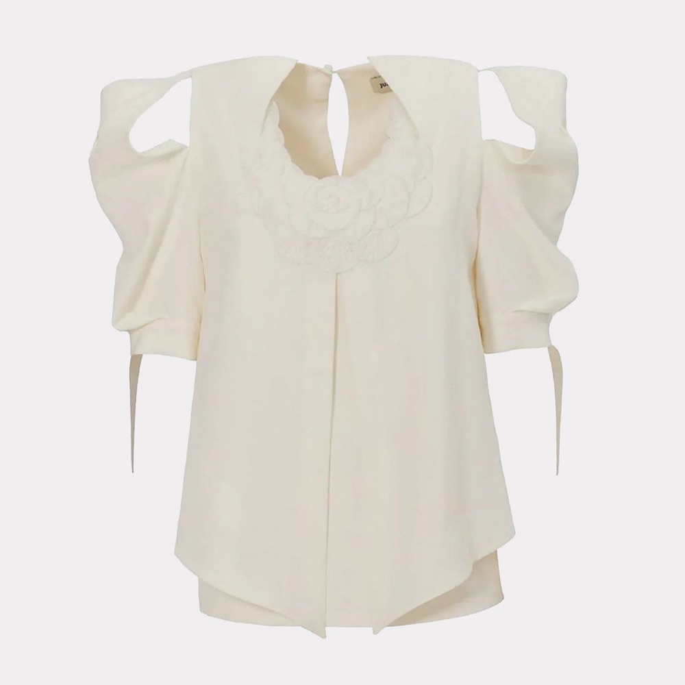 Elegant White Women's Cutout Sleeve Blouse - Picture 4 of 4